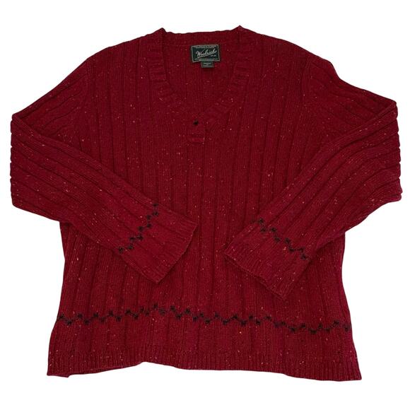 Woolrich Ribbed V-neck Pullover Sweater Women's XL | Bright Ruby Heather Red - Picture 1 of 13